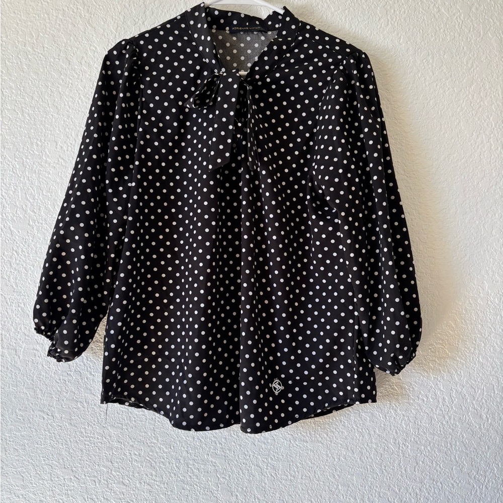 Adrienne Vittadini Black and White Polka Dot Blouse Size M
